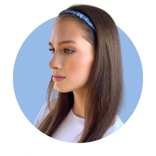 Wąska jedwabna marszczona opaska - Dove Blue