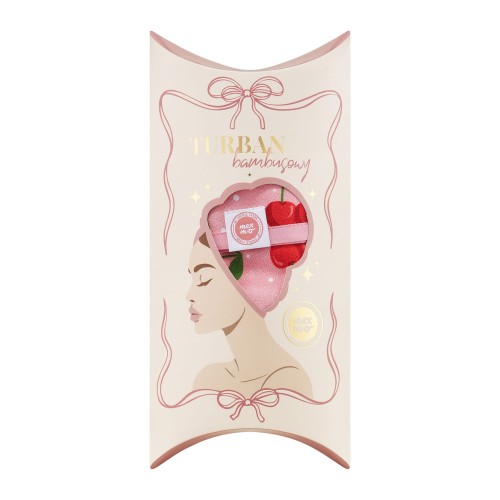 Turban bambusowy Cherry z wisienkami - zbliżenie na materiał i wzór
